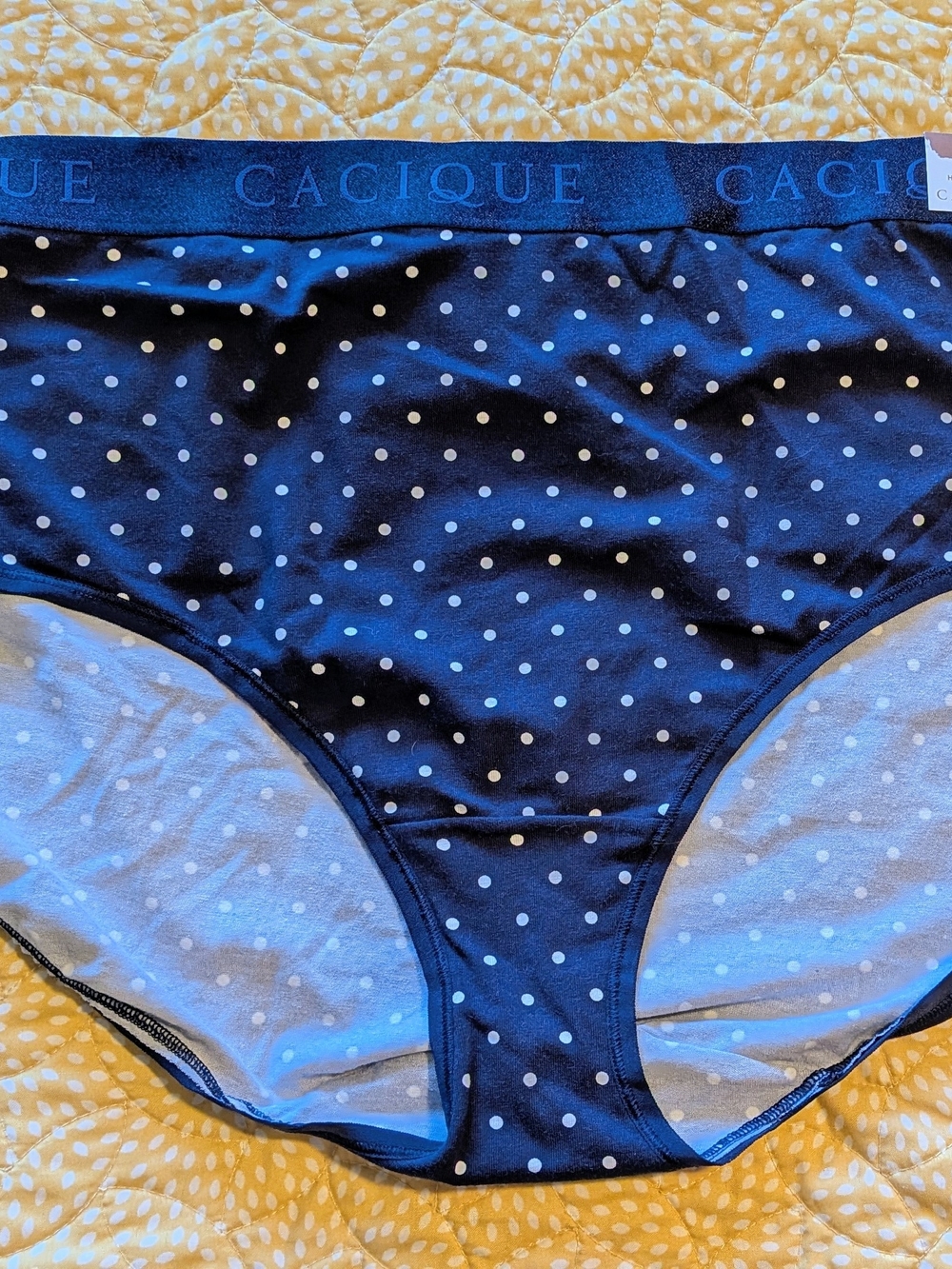 Cacique Navy with White Polka Dot Cotton High-Leg Briefs Size 22/24 NWT